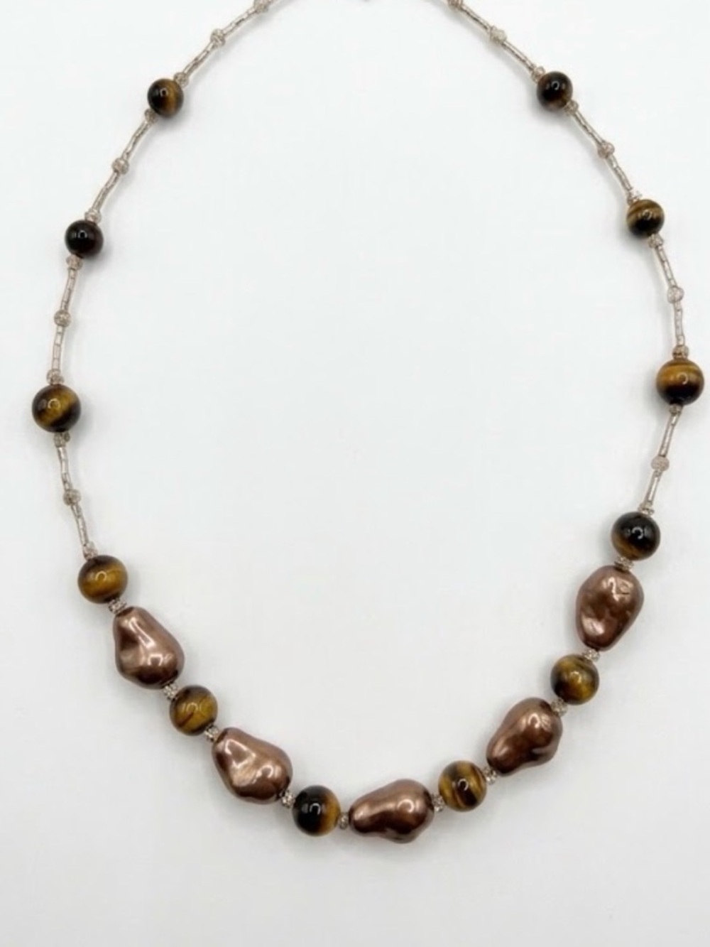 NWT ⚜️🤎⚜️ La Meno Glass Pearl & Tiger's Eye Beaded Necklace